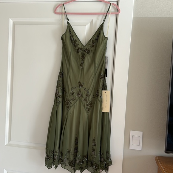 NWT Vintage Beaded Midi Fairy Dress With Shark bite Hem In Olive sold out 14 - Picture 7 of 7